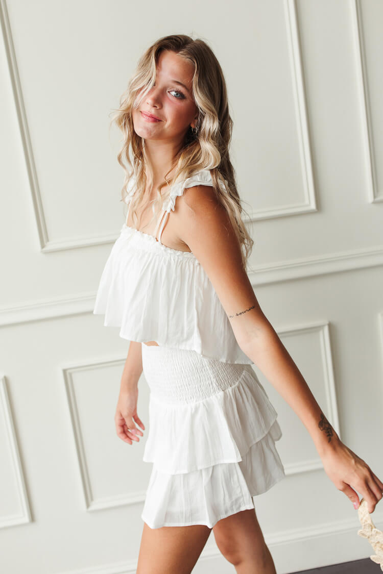 white two piece skirt set, two piece skirt set, two piece sets boutique