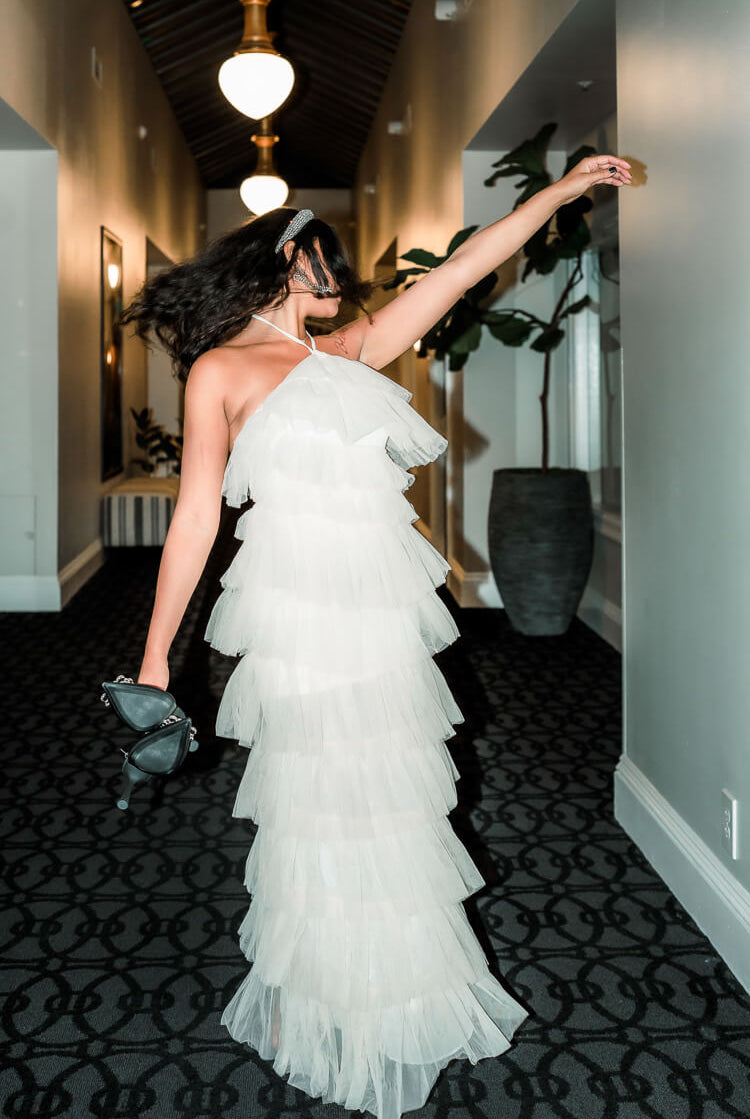 white tulle tiered halter maxi dress for bride