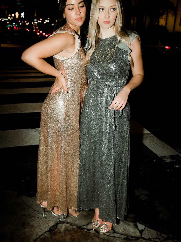 models wearing sequin prom dress styles