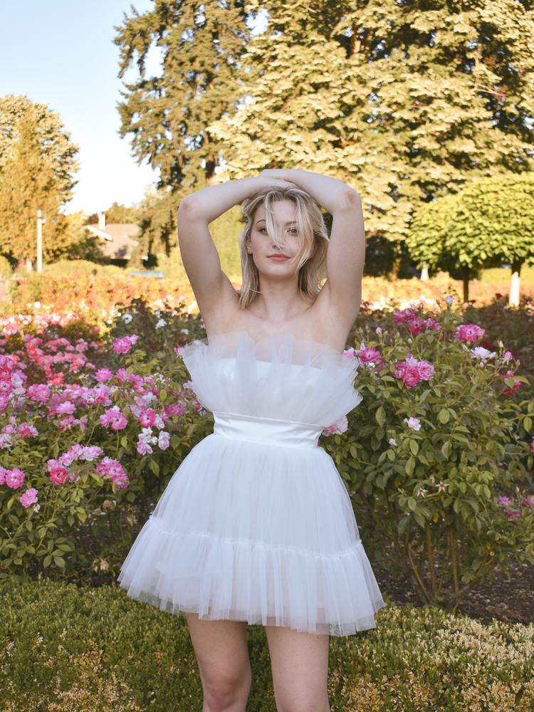 white tulle mini dress