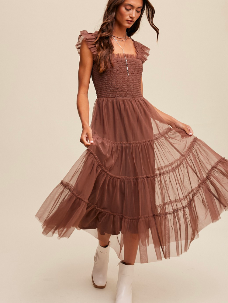 Velvet bodice sales tulle midi dress