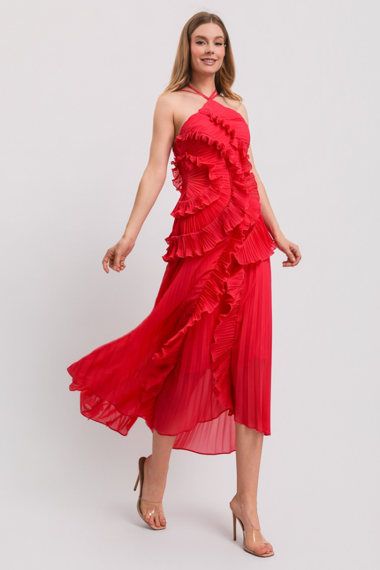 Pre-Order - Verona Garden Ruffle Midi Dress - Fuchsia - 4/25  Confte