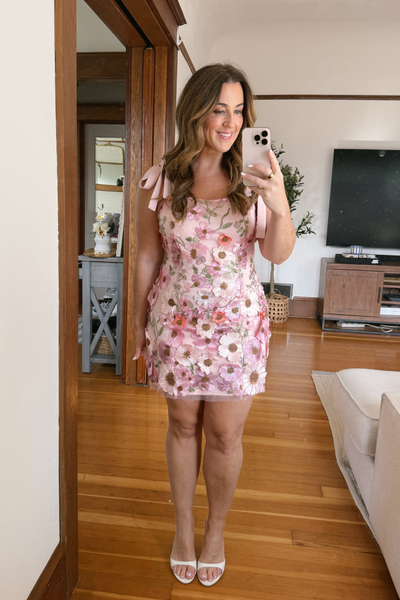 camonete floral party mini dress Petal Party Pink 3D Floral Mini Dress S / Pink
