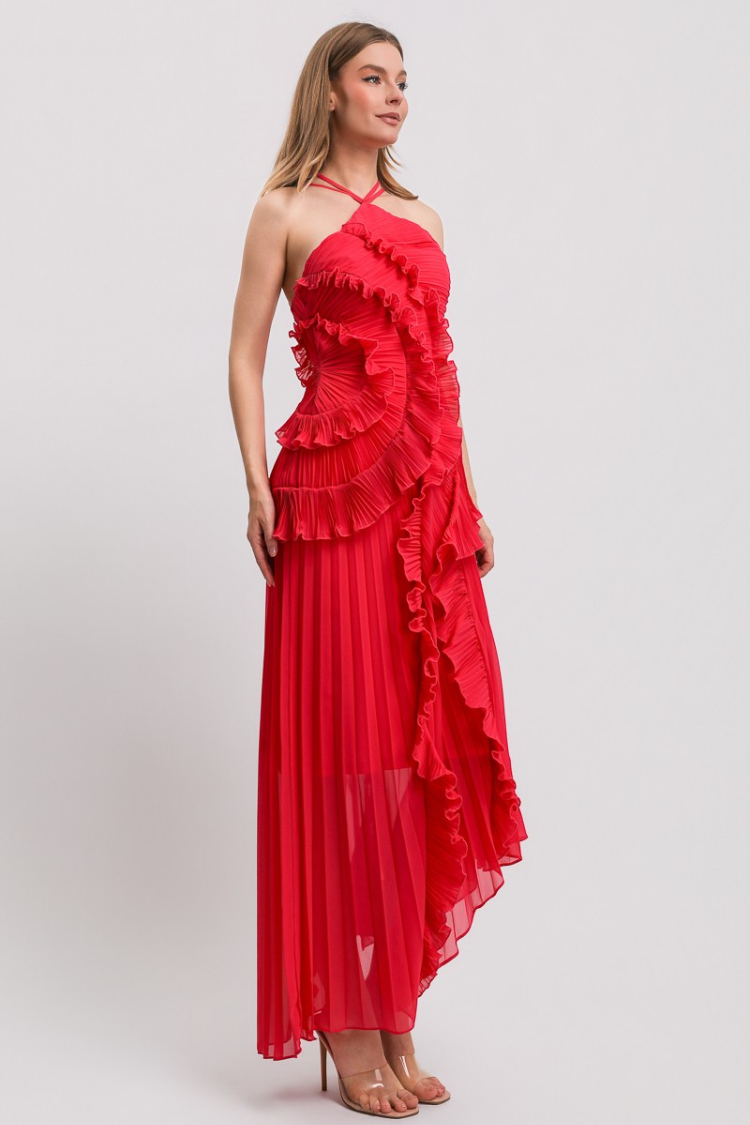 Pre-Order - Verona Garden Ruffle Midi Dress - Fuchsia