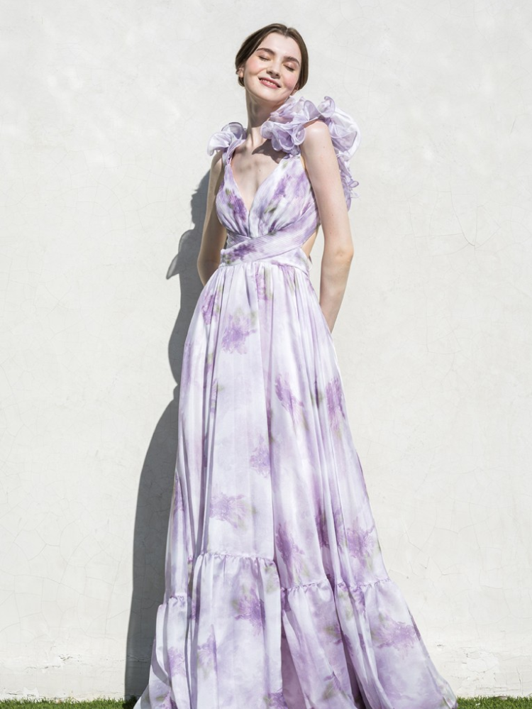 PRE-ORDER - Fleur Ruffle Shoulder Maxi Dress - Lilac