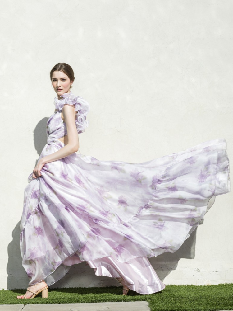 PRE-ORDER - Fleur Ruffle Shoulder Maxi Dress - Lilac