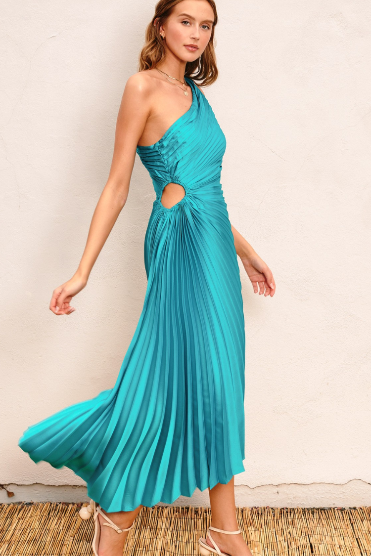 Olympia Teal Pleated One Shoulder Gown S / Mint & Teal Olympia Teal Pleated One Shoulder Gown S / Mint & Teal