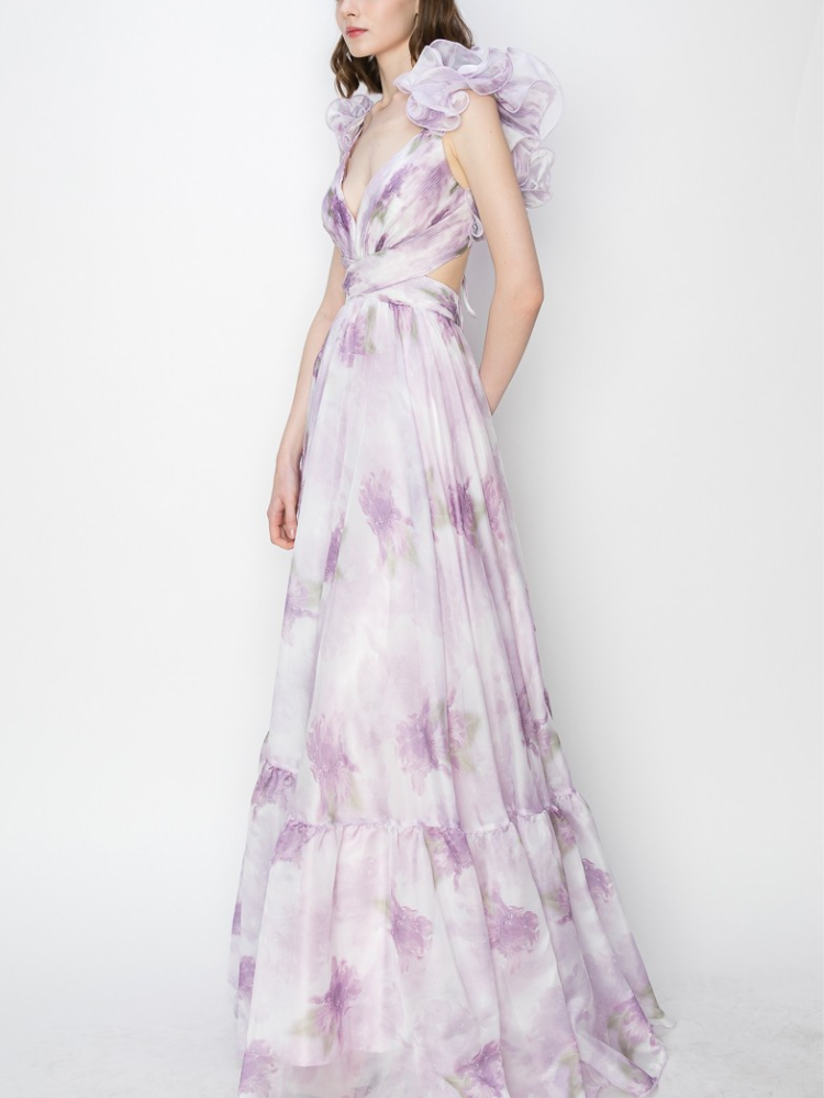 PRE-ORDER - Fleur Ruffle Shoulder Maxi Dress - Lilac