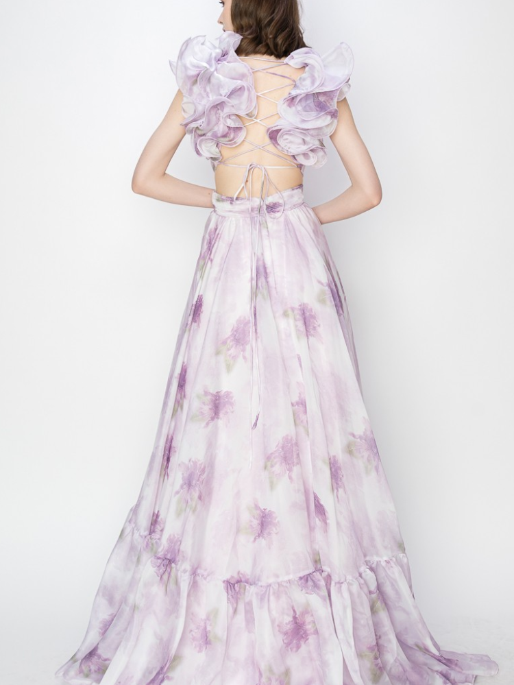 PRE-ORDER - Fleur Ruffle Shoulder Maxi Dress - Lilac