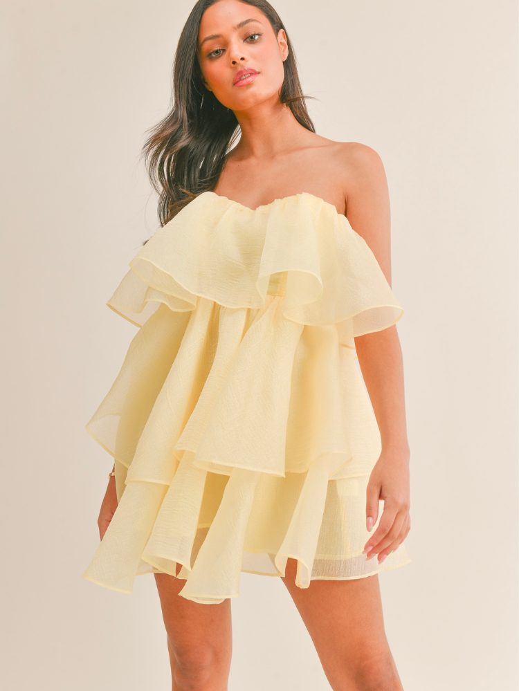 aerin yellow tiered mini dress