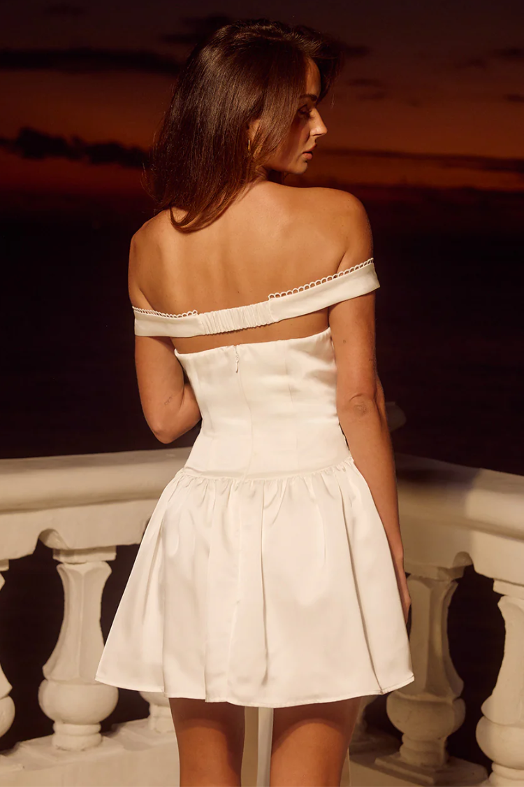 Aubrey Off the Shoulder White Bow Mini Dress Confte Aubrey Off the Shoulder White Bow Mini Dress Confte