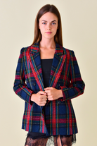 blue, green and red plaid blazer