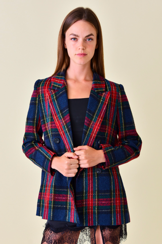 blue, green and red plaid blazer