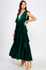 clara alpine green satin tiered maxi dress