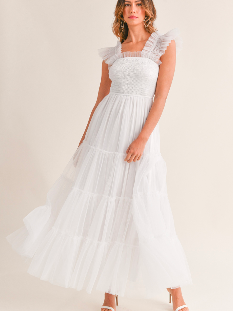 White floaty top maxi dress