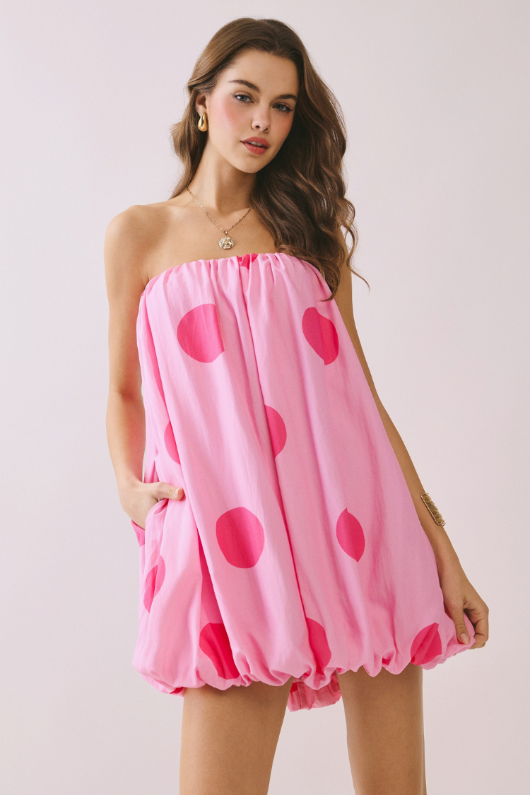 Gigi Pink Polka Dot Balloon Mini Dress M / Pink