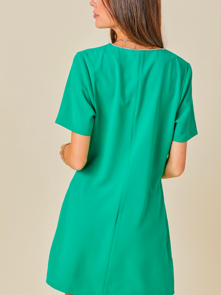 Crystal Bow Green Mini Dress