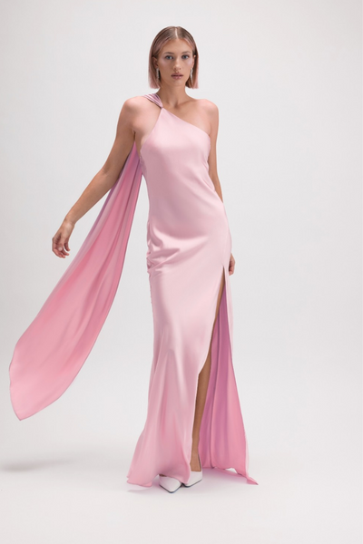 Hailey Satin Maxi Dress with Neck Scarf