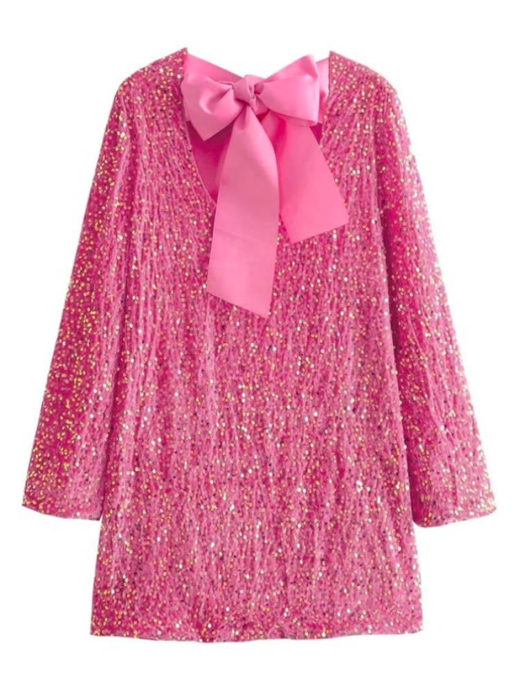 Irina Pink Sequin Mini Dress with Bow