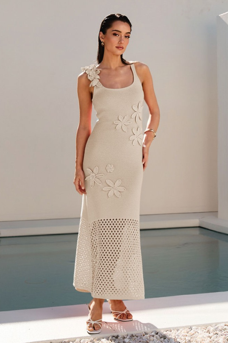 crochet midi dress Always Devotion Crochet Midi Dress in Silver Metallic main image 0