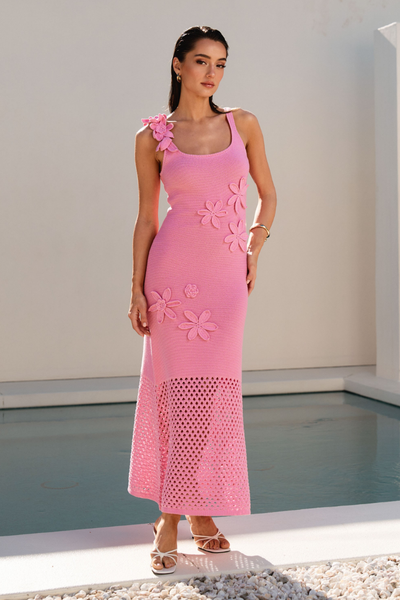 ぷー341✨アディアム Plumeria Knit Dress ひざ丈 Koh Samui Crochet Midi Dress - Pink – Confête