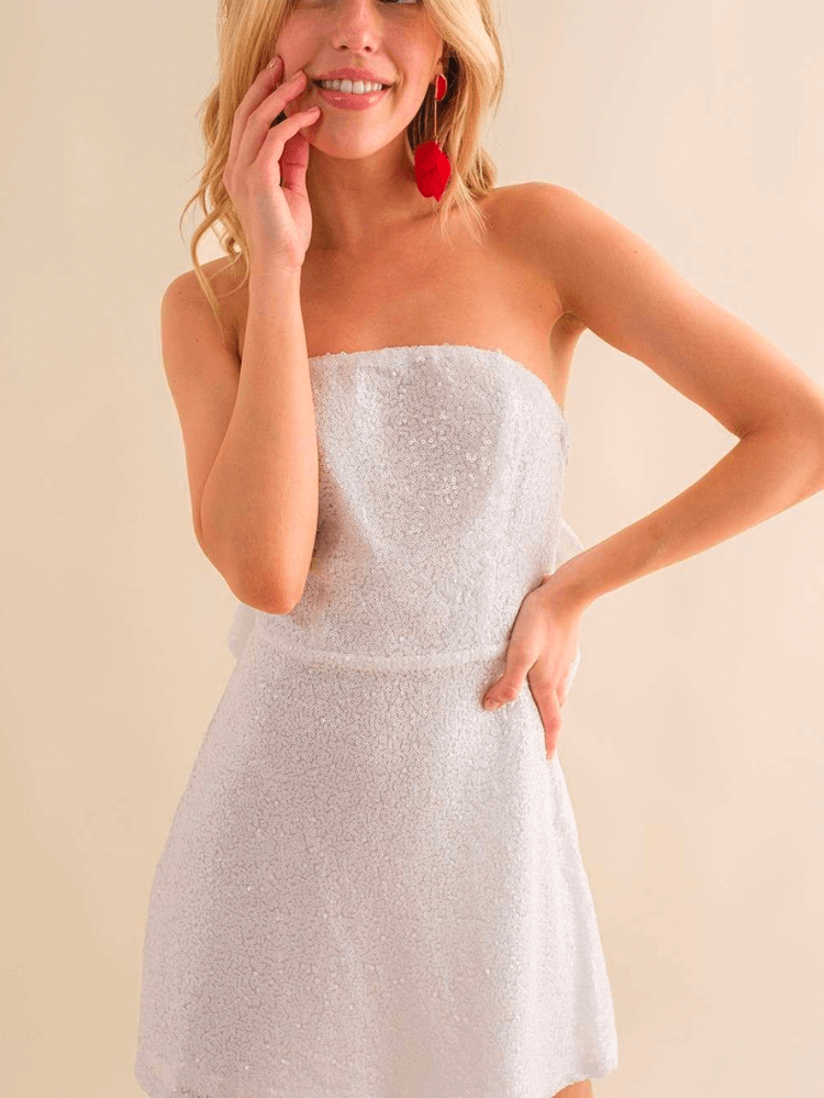 Margaux Bow Back Mini Dress - White Sequin