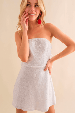 Margaux Bow Back Mini Dress - White Sequin