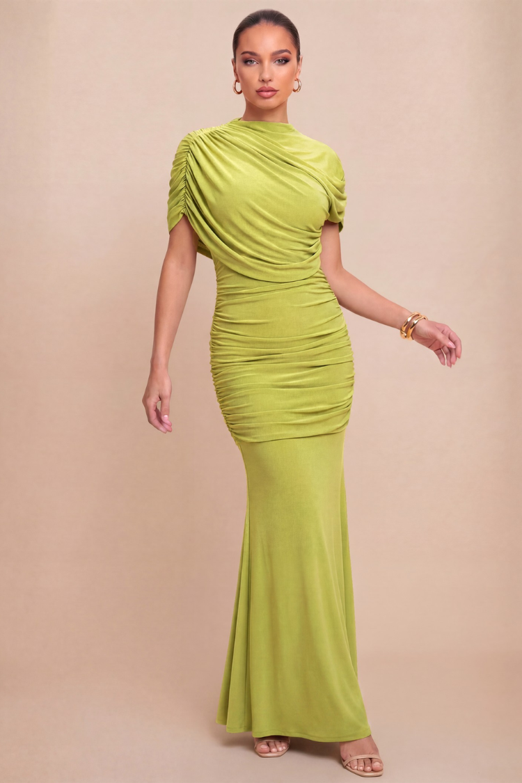 Maris Ruched Cape Maxi Dress