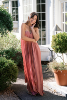deep pink pleated strapless maxi dress for wedding guest dress, pink wedding guest dress