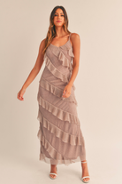 dusty pink maxi dress with ruffles