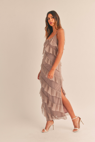 dusty pink maxi dress with ruffles