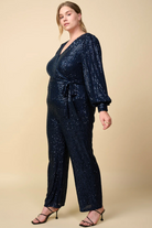 navy wrap sequin jumpsuit