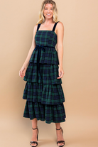 plaid tiered midi dress