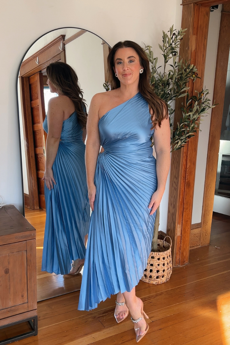 Olympia Asymmetrical Pleated Maxi Dress Fresco Blue / Medium Olympia Asymmetrical Pleated Maxi Dress Fresco Blue / Medium