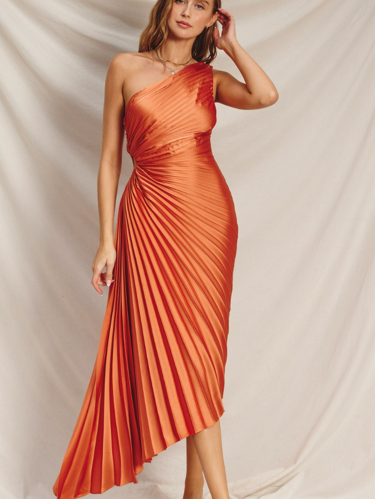Olympia Pleated One Shoulder Gown - Mimosa
