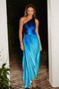 Olympia Blue Ombre Pleated One Shoulder Gown