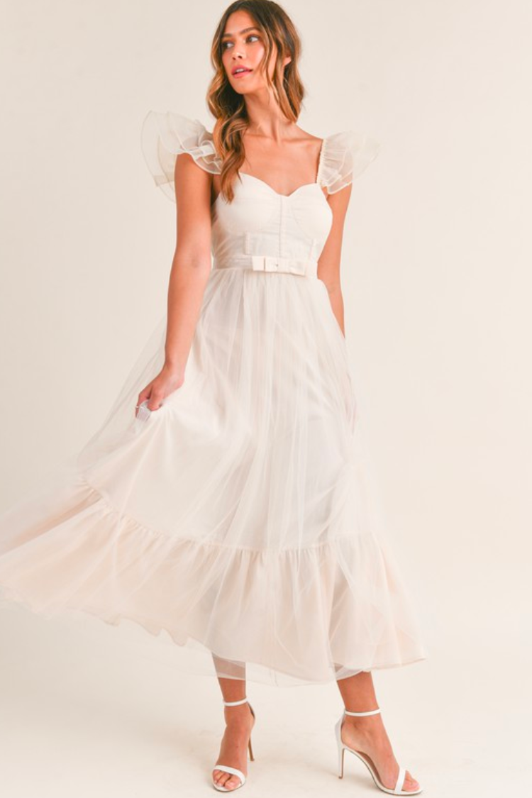 orsay cream midi dress with bow detail for bridal shower