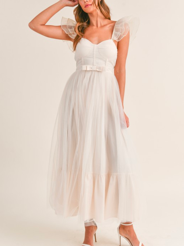 orsay cream midi dress with bow detail for bridal shower