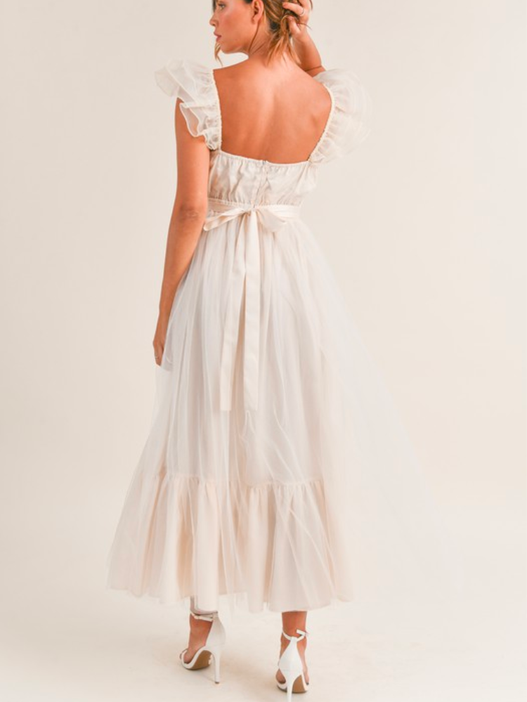 orsay cream midi dress with bow detail for bridal shower