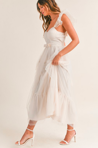 Orsay Flutter Sleeve Maxi Dress - Cream