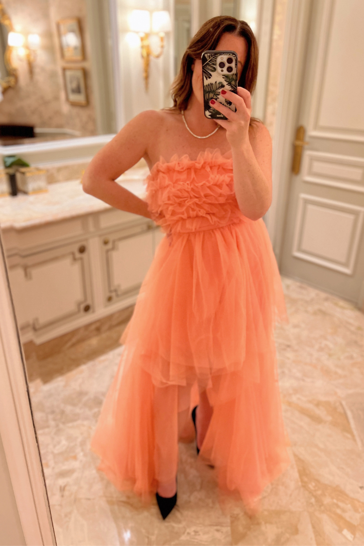 Coral High Low Bridesmaid Dress