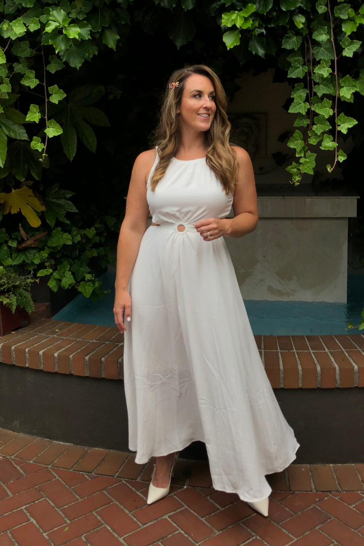 white cutout midi dress White Puff Sleeve Cutout Midi Dress