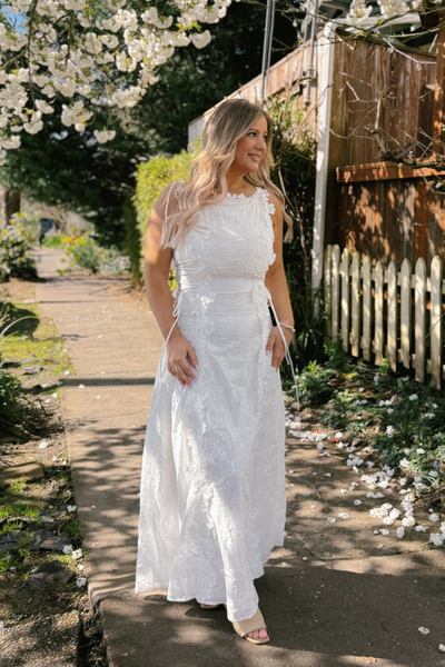 White Floral Eyelet Maxi Dress for Bride