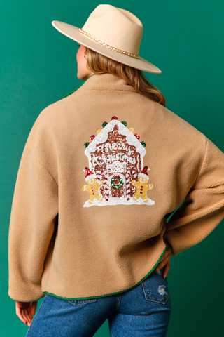 Sequin Gingerbread House Fleece Jacket