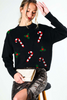 sequin candy cane and holly sweater black