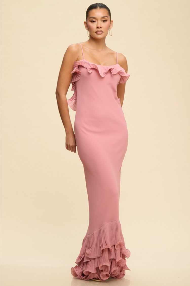 santiago cut out ruffle maxi dress blush Sloane Ruffle Maxi Dress