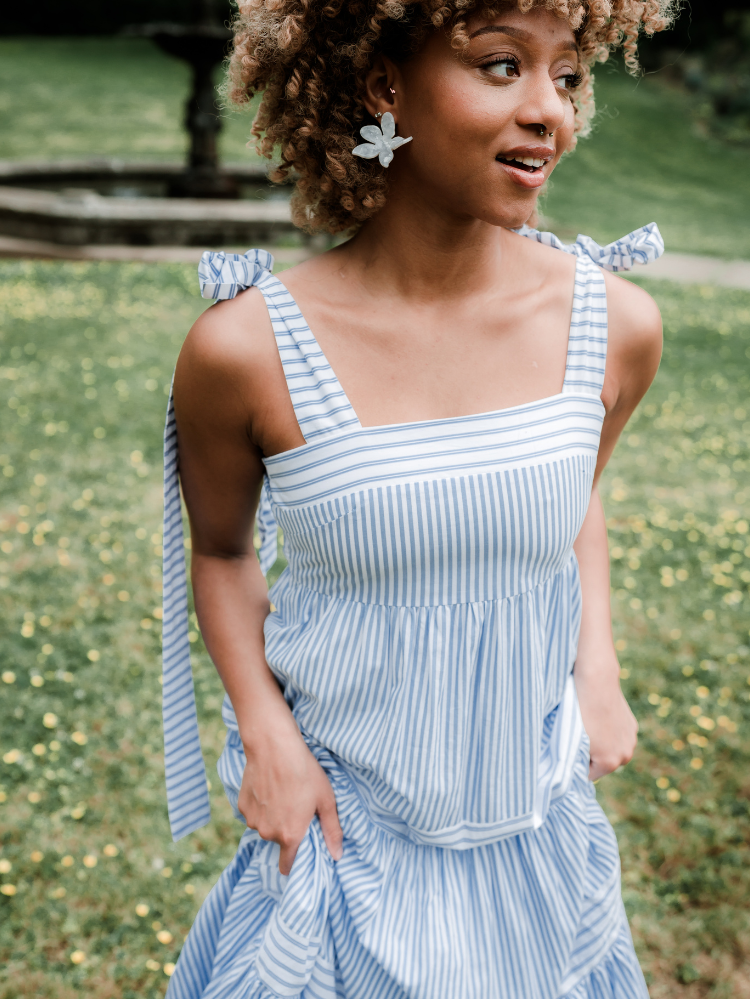 st simons blue and white striped cotton maxi dress