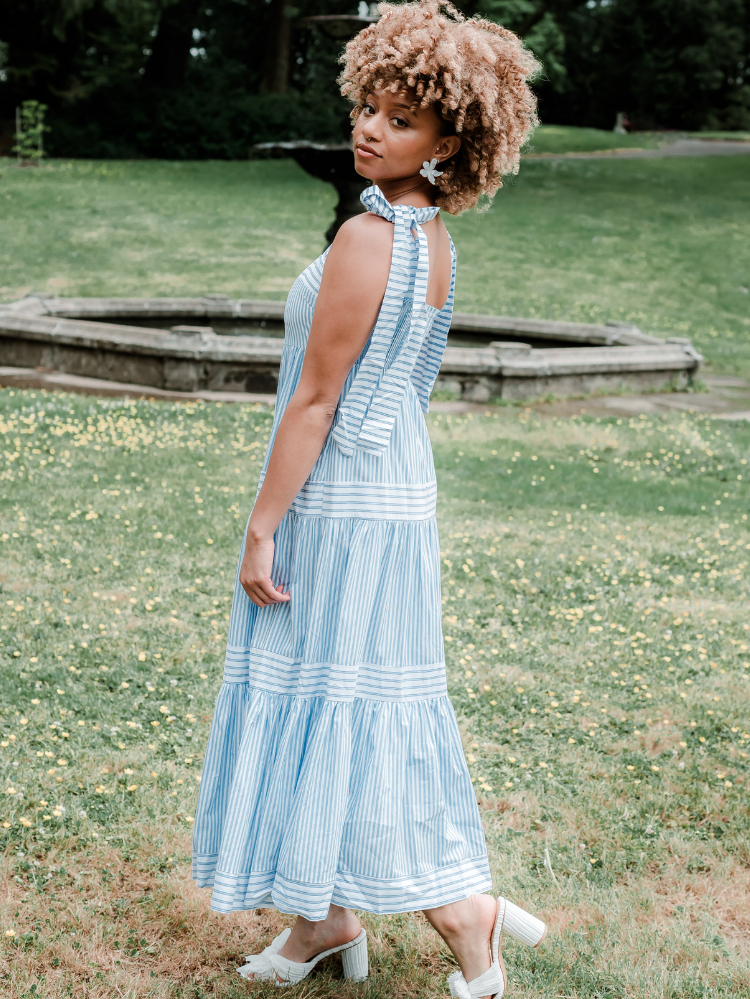 Green and white sales striped maxi dress