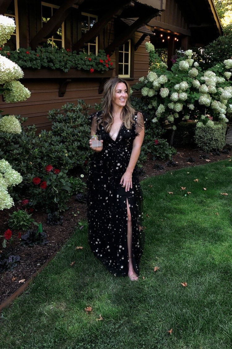 Starry Eyed Sequin Star Mesh Maxi Black Confete