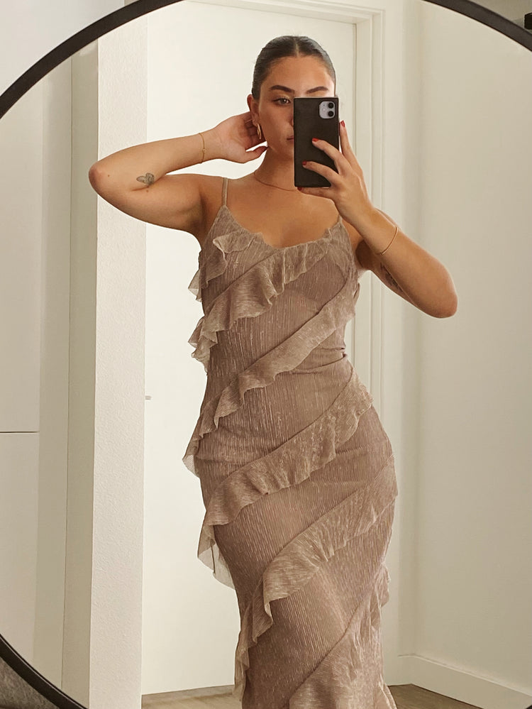 Natalia Bias Cut Ruffled Maxi Dress